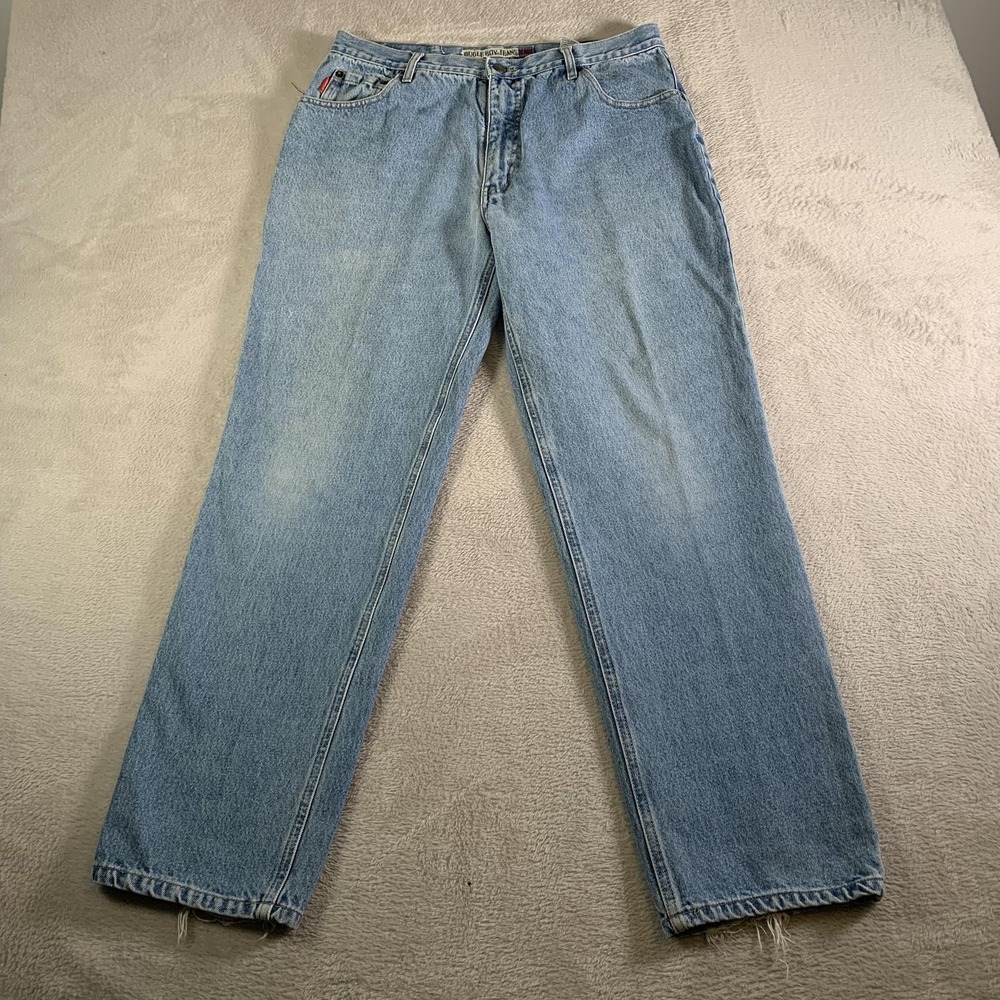 Vintage Bugle Boy 750 Jeans Mens 34x31(Tag 36x32) Light Wash Straight Denim 90s